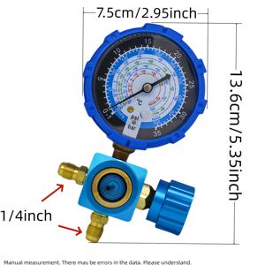 TEMU 싱글 매니폴드 게이지, 투명 눈금 포함 에어컨 매니폴드 게이지, R410A R22 R134A R404A 냉매 호환