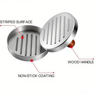TEMU 1A 논스틱 버거 프레스 - 내구성 강한 합금강과 나무 손잡이로 균일한 가열, 완벽한 비프, 치즈 & 야채 패티 - 그릴링, 바비큐 요리, 팬 & 꼬치용