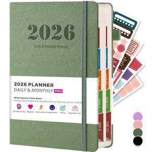 TEMU 플래너 2026, 2026년 1월 - 2026년 12월, 일일 및 월별 플래너, 시간별 스케줄, 12개 월별 탭, 4개 플래닝 스티커, 5.7