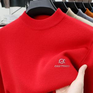 TEMU CRRTAO 자수 남성용 세미 하이넥 니트 셔츠, 반팔 핏감 스타일리시 베이스 레이어 비즈니스 탑 by Muyuanxiang