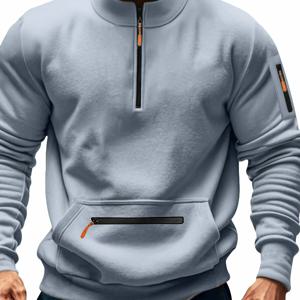 TEMU 남성용 하프 지퍼 스포츠 후드티, 캐주얼 솔리드 컬러 긴팔 풀오버, 봄 가을 겨울 및 야외 활동용 가벼운 스트레치 니트 소재 선물용
