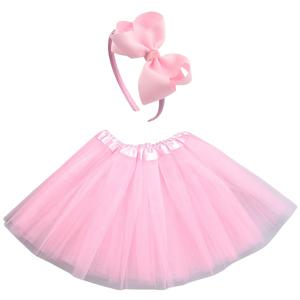 TEMU 귀여운 리본 머리띠, 3단 메시 튜튜 스커트, 2pcs/세트 의상 세트, 스커트 탄성 허리 3단 메시, 스커트 길이 30Cm (안감 없음), 발레 댄스 공연, 생일 파티에 적합|댄스복