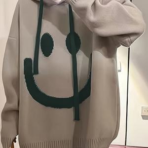 TEMU 플러스 사이즈, 가을/겨울 유럽&미국 스타일 우아한 패션 성숙한 여성용 캐주얼 풀오버 조이풀 페이스 패턴 긴팔 드로스트링 후드티|블라우스|패션|빅사이즈