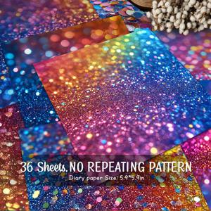 TEMU 36장 무지개 반짝이 배경 스크랩북 용지, 장식 용지, 재료 용지, 수제 빈티지 다이어리, 카드 제작, 선물 포장, 정크 저널 배경, 카드 매트, 배경 장식에 적합