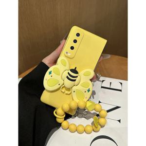 TEMU 폰 케이스: 패션 귀여운 벌 브래킷 홀더 노란색 케이스 커버 + 휴대용 비즈 팔찌 갤럭시 Z 폴드 6 5 4 3 2 5G용