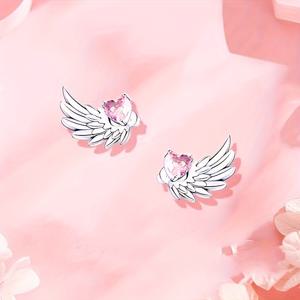 TEMU 날개가 달린 하트 모양 귀걸이 한 쌍, 합성 지르코니아 세트, 휴일 기념 또는 발렌타인데이 선물로 완벽