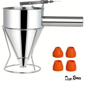 TEMU 세트/1개 선택형 스테인리스 스틸 반죽 디스펜서 깔때기 스탠드 포함 - 40.58oz 대용량, 4가지 노즐 사이즈, 쉬운 세척 - 팬케이크, 와플, 컵케이크, 타르트 및 베이킹 디저트에 완벽 - 주방 도구 홈 액세서리