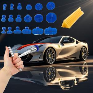 TEMU 1세트 수리 도구+10개 고무 바 자동차 덴트 수리 도구 무료 시트메탈 스프레이 짧은 T형 당김 수리 도구 흔적 없는 리프팅 도구