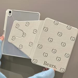 TEMU 귀여운 베이지색 만화 곰 아크릴 스탠드 아이패드용 360° 회전 - 아이패드 10.2/Air4/5/Pro11/10Th/10.9/9.7 호환, 가볍고 접이식 디자인, 태블릿 보호 케이스 | 편안한 테크 액세서리 | 가벼운 커버