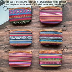 TEMU 스타일 여성용 멀티펑셔널 패브릭 지갑 & 키홀더 6개 세트 - 민족풍 미니 코인 파우치, 현금/카드 수납 가능, 일상용 컴팩트 핸드백, 여행, 페스티벌용 (세일클로스) - 이우제작 여성 선물
