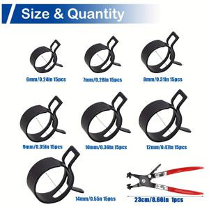 TEMU [고압] 105개 내구성 강한 블랙 호스 클램프 | 고압 환경에 견디도록 제작 | 수도관, 냉각수 호스 고정용