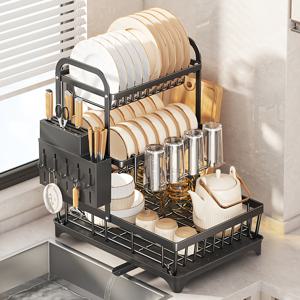 TEMU 주방 조리대용 바닥형 식기 건조대, 싱크대 위에 있는 볼과 식기용 측면 수납 랙, 블랙 색상으로 제공되며 2단 또는 3단 옵션이 있습니다. 식기류 정리 및 보관에 적합하며 가정 정리를 위한 필수품입니다.|식기건조대|사각싱크볼|식기건조기
