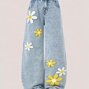 TEMU 5세에서 15세 여아용 페이크 데님, 워싱된 페이크 데님 원단으로 제작된 넉넉한 레그 디자인, 3D 타월 자수 꽃 장식이 특징입니다. 편안하고 통기성이 좋으며 피부 친화적이며 꽉 끼지 않습니다. 스타일리시하고 다재다능한 선택입니다.