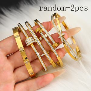 TEMU 2개입 스테인리스 스틸 팔찌, 고급스럽고 스타일리시하며 우아한, 다용도, 변색 방지 주얼리 세트