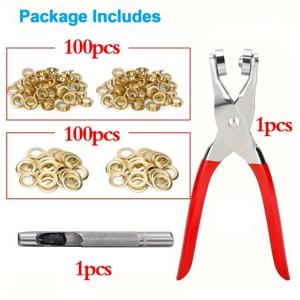 TEMU 202피스 그로멧 툴 키트 12mm (내경) 아이렛 키트, 100피스 아이렛 그로멧, 100피스 와셔, 1피스 홀 펀치 및 그로멧 아이렛 플라이어 포함, 인조 가죽/벨트/신발/공예용 아이렛 도구 세트, 공예 필수품