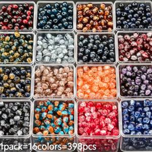 TEMU 398개 16색, 둔황 고풍스타일 유리구슬 6mm 균열 인조옥 구슬 - 목걸이, 팔찌, 귀걸이, 신발 및 가방 장식용 - 할로윈과 크리스마스에 어머니와 친구를 위한 완벽한 선물