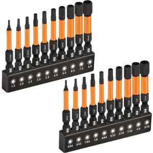 TEMU 헤비듀티 임팩트 드릴 비트 세트 - S2 합금강 헥스 샹크 앨런 렌치 키트 (미터법 & SAE) CNC 가공 팁, 1/4