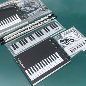 TEMU 1세트 피아노 음악 테마 문구 선물 세트 - 피아노 모양 노트북, 자, 연필 & 지우개 번들, 음표 & 악보지 포함 - 피아노 키 디자인, 피아노, 교사, 수집가를 위한 크리스마스/할로윈 선물