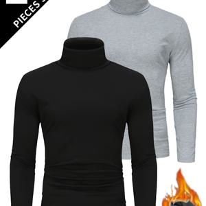 TEMU 남성용 오버사이즈 단색 터틀넥 탑 2매 세트, 데일리 레이어링에 적합한 캐주얼 핏 (365일 내내 내구성 및 다용도), 플러스 사이즈