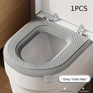 TEMU 회색 방수 변기 시트 쿠션 - 사계절 사용 가능한 세탁 가능한 EVA 시트 커버, 내장 핸들, 두꺼운 접착식 홈용, 부드럽고 단단한 디자인, 방수 변기 시트 쿠션, 방수 변기 시트 쿠션, 방수 변기 시트 쿠션|변기커버