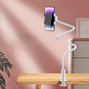 TEMU 1 거위 목 휴대폰 거치대 | 침대 호환 게으른 휴대폰 스탠드, 360° 조절 가능 클립, 매립형 디자인, 침대 및 테이블에 적합, 모든 휴대폰, 조절 가능한 팔, 유연한 디자인, ABS 재질