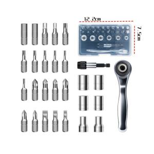 TEMU 미니 라쳇 세트: 직각 드라이버, 비트, 미터 소켓 조합, 짧은 오프셋 드라이버, 좁은 공간에 적합한 초박형 짧은 라쳇 렌치가 포함되어 있습니다.