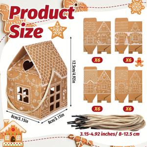 TEMU 12/24개 집 모양 크래프트 종이 선물 상자 (끈 포함) - 진저브레드 하우스, 크리스마스 트리, 눈사람 & 순록 컷아웃 - 갈색/노란색 파티 선물 상자 (결혼식, 크리스마스, 새해 선물용) (미리 잘린 장식, 조립 불필요)