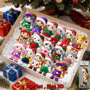 TEMU 2D 플랫, 2D 플랫 - 16개 귀여운 만화 스타일 컬러풀 크리스마스 고양이 축제 의상, 사랑스럽고 따뜻한 크리스마스 분위기 연출 - 크리스마스 고양이 장식 세트, 귀여운 고양이 모양 장식품, 크리스마스 트리, 휴일 파티 홈 데코에 적합, 2D 플랫, 계절 장식품