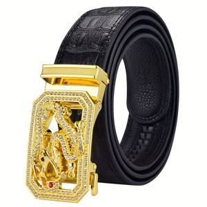 TEMU 1개 남성용 패셔너블 골든 드래곤 자동 버클 디자인 벨트, 내구성 좋은 캐주얼 벨트, 청바지와 바지에 적합, 캐주얼 복장에 어울림