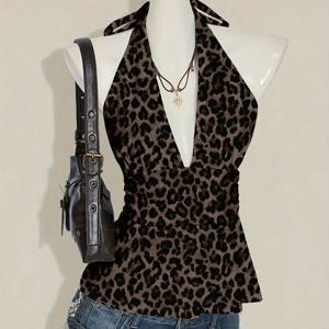 TEMU 빈티지 프린트 백리스 홀터넥 플리츠 A라인 캐미솔, 시크