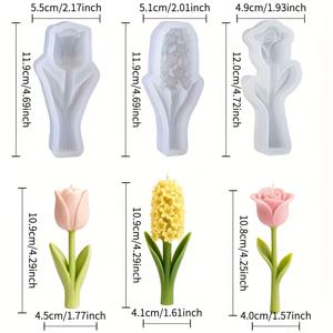 TEMU 3개 세트 신선한 튤립 장미 히아신스 라벤더 꽃 캔들 실리콘 몰드, 홈 플로럴 캔들 만들기, 에폭시 레진, 석고 장식, 아로마테라피 캔들, 비누 공예용, 발렌타인데이, 봄 파티, 로맨틱한 자연 분위기, 꽃 애호가를 위한 필수 아이템, 이상적인 휴일 선물 세트
