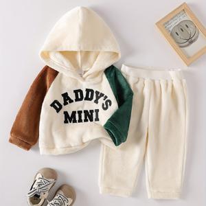 TEMU 2개 아기 남아 후드 스웨트셔츠 및 바지 세트 | DADDY'S 자수 알파벳, 신축성 없는 원단, 부드럽고 편안함, 가을/겨울용 따뜻하고 귀여움, 야외용