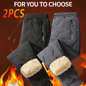 TEMU 2개 세트 남성용 극한 추위 보호 보온 팬츠, 중간 허리 폴리에스터 지퍼 및 드로스트링 허리 디자인, 솔리드 컬러 레귤러 핏, 두꺼운 스키, 아이스 클라이밍, 캠핑용 - 겨울 의류, 스키 장비, 내구성 있는 스타일, 야외 활동 애호가를 위한 필수품