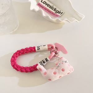 TEMU 작은 고양이 펜던트 휴대폰 스트랩 - 물방울 무늬 디자인의 짧은 직조 코드, 손목 스트랩으로 사용 가능, 대부분의 휴대폰 케이스와 호환, 가방, 물병, 카메라용 장식 체인으로도 사용 가능, 블랙 및 핑크 색상으로 제공|핸드폰스트랩