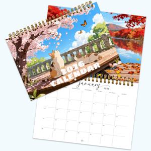 TEMU 2026년 귀여운 고양이 달력 | 12개월 애니메이션 스타일 고양이 일러스트 | 생생한 색상 | 힐링 및 사랑스러운 디자인 | 플래너 | 데스크탑 및 벽 겸용 | 새해 선물 | 선물용으로 좋음 | A5 사이즈|캘린더