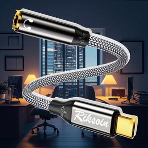 TEMU RIKSOIN Type-C to 3.5mm 여성 헤드폰 잭 어댑터, 내장 전문 DAC 칩으로 무손실 순수 오디오 제공, iPhone 16 Pro, 15 Pro Max, Samsung Galaxy S25, S24 Ultra, Note 20, iPad Pro, Pixel 호환