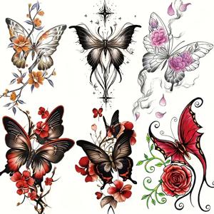 TEMU 6개입 나비 꽃 방수 임시 타투 스티커