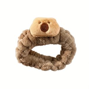 TEMU 귀여운 카피바라 얼굴 머리띠 - 푹신한 부메랑 머리카락, 얼굴 마스크 적용, , 메이크업 액세서리용 - 크리스마스/생일 선물 (브라운)|마스크