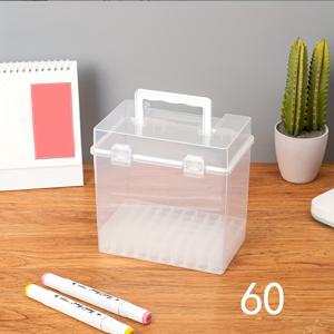 TEMU 투명 플라스틱 마커 보관함 (뚜껑 포함) - 휴대용 원통형 마커 홀더 케이스, 가벼운 마킹 펜 정리함, 사무실, 미술 용품 (마커 펜, 형광펜, 낙서 아트 호환)