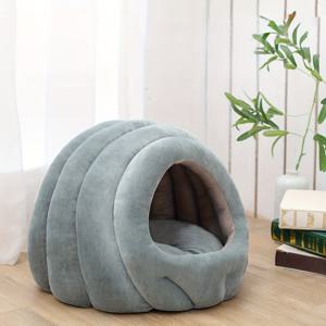 TEMU 플러시 캣 베드, 실내 고양이 침대, 분리형 매트 포함, 부드러운 플러시 캣 케이브, 밀폐형 고양이 침대, 세척 쉬운 펫 가구, 대형 캣 베드, 캐터필러 만화 캐릭터 디자인, 커피 & 그레이, 크리스마스 선물