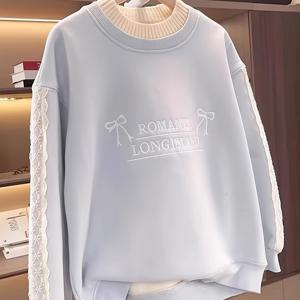 TEMU 여아용 안감 더블 칼라 스웨트셔츠, 중간 두께, 2025 가을/겨울 신상, 자수 스탠드 칼라 캐주얼 스타일리시 긴팔 티셔츠