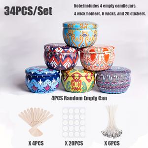 TEMU 34피스 스타일 휴대용 캔들 만들기 키트 - 금속 캔들 병 & 심지 포함, 뚜껑, 심지 홀더 & 스티커 완벽 세트 - DIY 수제 공예, 크리스마스 선물, 홈 데코용 (철제, 왁스/염료/오일 미포함) - 공예가 & 시즌용