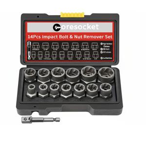 TEMU 1세트 고강도 볼트 및 너트 추출기 소켓 렌치 세트 - 안티테프트 스크류 제거 기능 포함, 둥글거나 녹슨 볼트/너트용, 자동차 수리, 홈 워크숍, 전문가용 볼트 풀러 & 너트 리무버