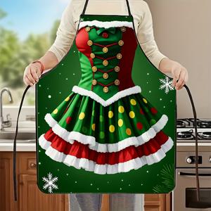 TEMU 크리스마스 테마 앞치마, 눈꽃 디자인의 아름다운 초장 앞치마 (녹색 및 빨간색), 파티에 적합, 남녀 모두를 위한 재미있는 앞치마, 정원 가꾸기, 미용 및 파티 요리에 실용적, 친구를 위한 완벽한 선물