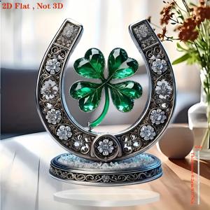 TEMU 2D 평면, 행운의 말발굽 & 행운의 부적 - 우아한 아크릴 장식, 2D 평면 행운의 탈리스만 홈/책상용 (5.91”/4.76”) - 배터리 불필요, 발렌타인데이 & 휴일을 위한 아일랜드 행운 선물, 다용도 /선반/, 2D 평면