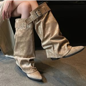 TEMU 여성용 무릎 하이 부츠 | 미국 핫 스테이플 | 뾰족한 앞코 무릎 하이 부츠 | 와이드 캐프 부츠 | 하이힐 웨스턴 부츠 | 패션 스타일링, 트렌디 스트리트 사진, 트렌드세터 아웃핏, 패션 포워드, 여성 신발에 완벽