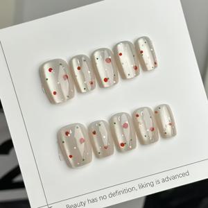 TEMU 10개입 K'APEINE 프레스온 네일 숏 스퀘어 누드핑크 컬러풀 도트 - 광택 핸드 네일, 누드핑크 & 중성톤, 짧은 길이, 데일리 웨어, 데이트, 파티, 웨딩, 포토샷용 - 룩 네일