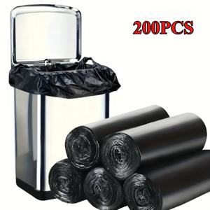 TEMU 200개/10롤, 가정용 검정색 쓰레기 봉투 - 초고밀도 폴리에틸렌 제작, 두꺼운 중형 쓰레기 봉투, 내구성 및 찢김 방지. 가정, 사무실, 애완동물 배설물, 소형~중형 쓰레기통에 적합. 가정 청소 쓰레기 처리에 최적의 도우미, 필수 일상 청소용품