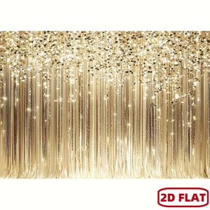 TEMU 2D 플랫 - 1개 반짝이는 금색 커튼 | 결혼식, 생일, 기념일, 사진 촬영, 라이브 스트리밍을 위한 반짝이는 금색 태슬이 있는 우아한 파티 배경 - 간편한 걸이 설치, 폴리에스터 소재, 축제 장식