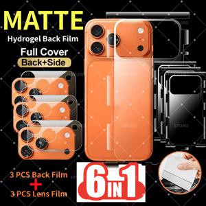 TEMU 아이폰 17/17 Pro/17 Pro Max/17 Plus용 6-in-1 매트 하이드로겔 백필름 보호필름 3개 + 렌즈 보호필름 3개 세트, 매트 소프트 TPU 보호필름, , 지문방지, 매트 마감, 보더 디자인, 스크래치방지, 전체 보호필름